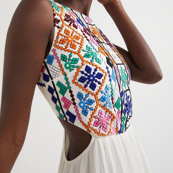 Desigual Dresses & Skirts - Boho Ethnic Multi color Embroidery Maxi Dress with Frills/ M/ Summer/Festival